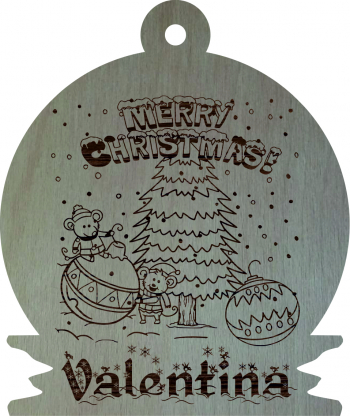 Glob de Craciun Model Personalizat Merry Christmas Lemn 9 cm GL136 