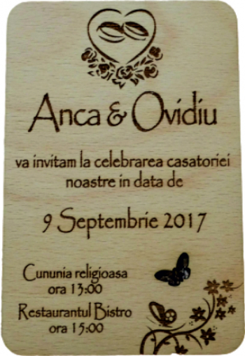 Invitatie Nunta Model verighete Lemn 15x10cm