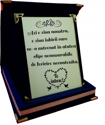 Placheta de Valentines Day Model Te iubesc Cutie Catifea Bleu 20.5 x 16cm 