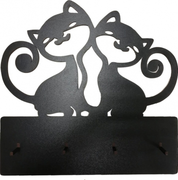 Cuier decorativ din lemn 2 pisicute 40cm 