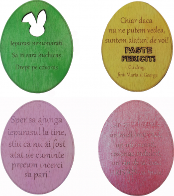 Decoratiune Un gand de Paste ou lemn colorat mesaj personalizat 15cm 