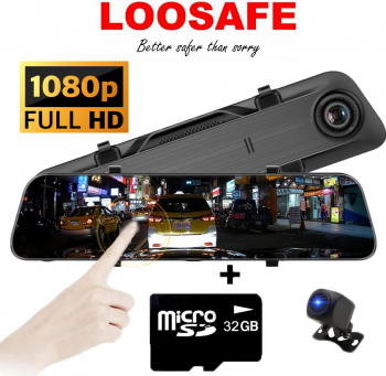 Camera auto oglinda DVR Loosafe™ H8, 12 video, Fata/Spate Full HD, night vision, unghi de filmare 170 grade, senzor coliziune, detectare miscare, lentile ajustare imagine sus/jos, monitorizare parcare, inregistrare