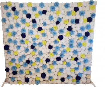 Panou floral cu trandafiri albi bleu bleumarin si vernil 