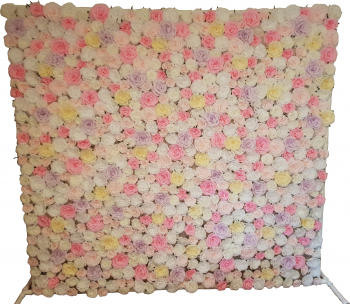 Panou floral cu trandafiri albi roz galben si lila
