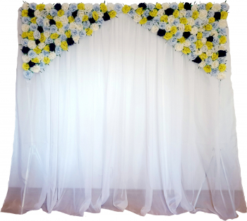 Panou floral cu voal si trandafiri albi bleu bleumarin si vernil model 1 