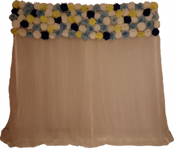 Panou floral cu voal si trandafiri albi bleu bleumarin si vernil model 2 