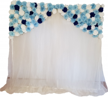 Panou floral cu voal si trandafiri albi bleu si bleumarin model 1 