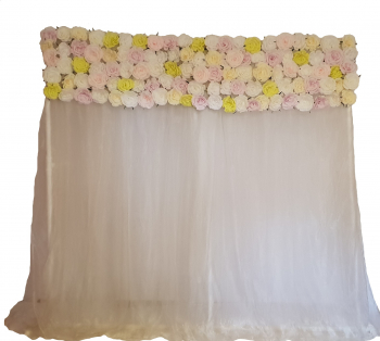 Panou floral cu voal si trandafiri albi galbeni lila si vernil model 2 
