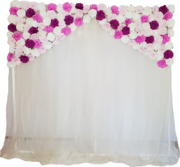 Panou floral cu voal si trandafiri albi lila ciclam si mov model 1 