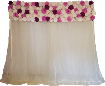 Panou floral cu voal si trandafiri albi lila ciclam si mov model 2 