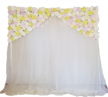 Panou floral cu voal si trandafiri albi lila galben si vernil model 1 