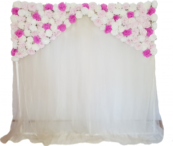 Panou floral cu voal si trandafiri albi lila si ciclam model 1 