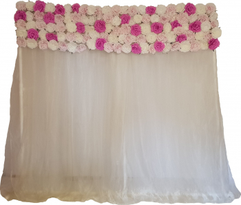 Panou floral cu voal si trandafiri albi lila si ciclam model 2