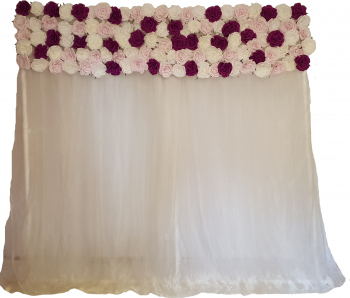 Panou floral cu voal si trandafiri albi lila si mov model 2 