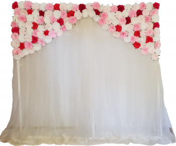 Panou floral cu voal si trandafiri albi roz roz pal si rosii model 1 