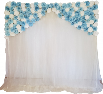 Panou floral cu voal si trandafiri albi si bleu model 1 