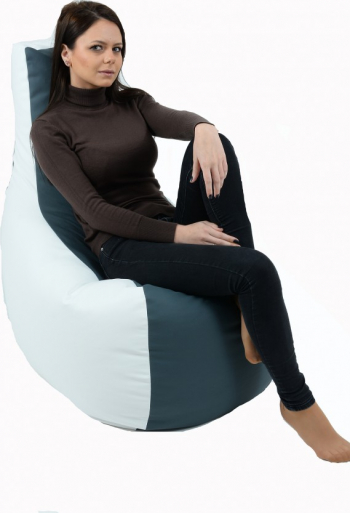 Fotoliu Mediu Sunlounger Evo - Grey and White GAMA PREMIUM PU umplut cu perle polistiren Fabricat in Romania 