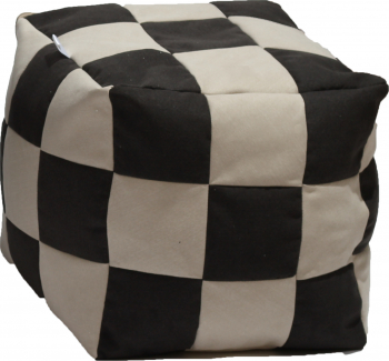 Fotoliu Pufrelax Taburet Cub XL Gama Premium - Black and Cream cu husa detasabila textila umplut cu perle polistiren 