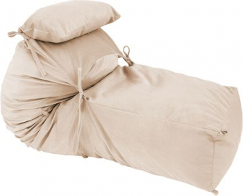 Fotoliu Pufrelax Yoga XL + Perna - Beige Gama Plush Honey umplut cu fulgi de burete memory mix and reg 