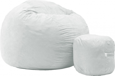 Set Fotoliu Puf Matusalem + Otoman - Angora Grey Gama Premium umplut cu fulgi de burete memory mix 