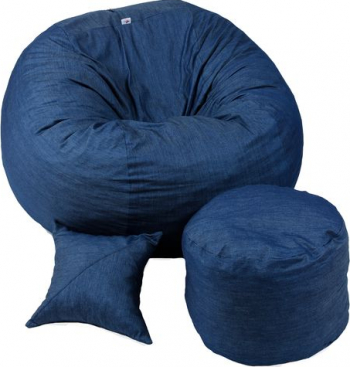 Set Fotoliu Puf Matusalem + Otoman + Perna decorativa - Blue Denim Gama Savana umplut cu fulgi de burete memory mix and reg 