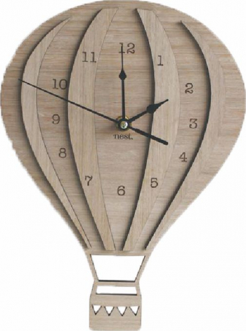 Ceas in forma de Balon pentru camera copilului gravat cu laser in placaj de fag de esenta tare dimensiuni 250x184mm - OMIS01220 - 23h 