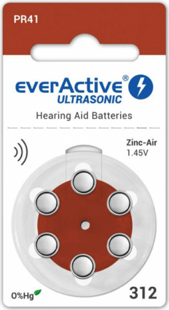 Baterii EverActive Ultrasonic 312 PR41 DA312 Zinc-Aer 1.45V Pentru Aparate Auditive Set 6 Baterii 