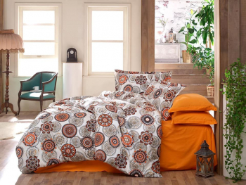 Lenjerie de pat pentru o persoana cu 2 huse de perna patrata Brownie bumbac satinat gramaj tesatura 120 g/mp multicolor 4 piese 