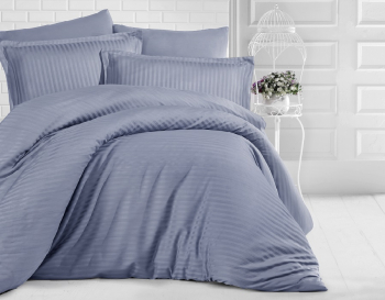 Lenjerie de pat pentru o persoana cu husa de perna dreptunghiulara Elegance damasc dunga 1 cm 130 g/mp Antracit bumbac 100 