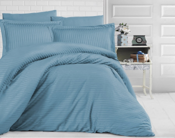 Lenjerie de pat pentru o persoana cu husa de perna dreptunghiulara Elegance damasc dunga 1 cm 130 g/mp Turcoaz bumbac 100 