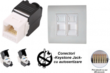 Priza 2 porturi voce/date cat6A 10Gb 500Mhz LanKATT neecranata 2 x RJ45 - 80x80 UTP modulara Autosertizare toolless echipata montaj ingropat 
