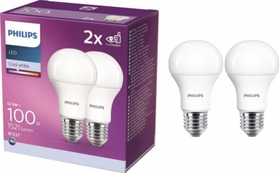 Set 2x becuri LED Philips E27 12.5W 100W 220-240V lumina neutra 4000K 1512 lumeni durata de viata 15.000 de ore clasa energetica A+ 