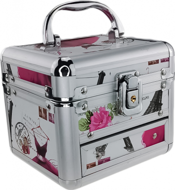 Caseta de bijuterii cu oglinda sertar si maner aluminiu 14 cm Doty 