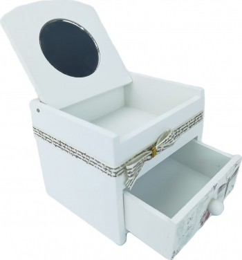 Cutie de bijuterii alba din lemn cu capac model Paris libelula si trandafiri 11 cm Doty 