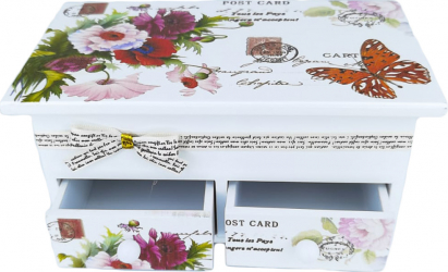 Cutie de bijuterii alba din lemn cu capac pictat Post Card 18 cm Doty 