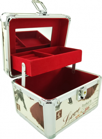 Cutie de bijuterii Big Trunk Postkarte din material de calitate usor de transportat detalii argintii 2 nivele 2 cheite multicolor 17 cm doty 