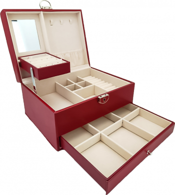 Cutie de bijuterii din piele ecologica eleganta cu sertar 23 cm rosu doty 