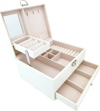 Cutie de bijuterii din piele ecologica eleganta cu sertar 23cm alb fildes doty 