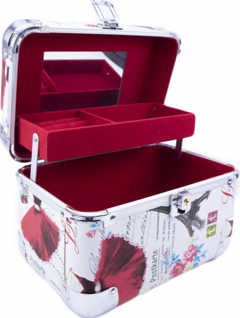 Cutie de bijuterii Giga Trunk Balerina din material de calitate usor de transportat detalii argintii 2 nivele 2 cheite multicolor 23 cm doty 