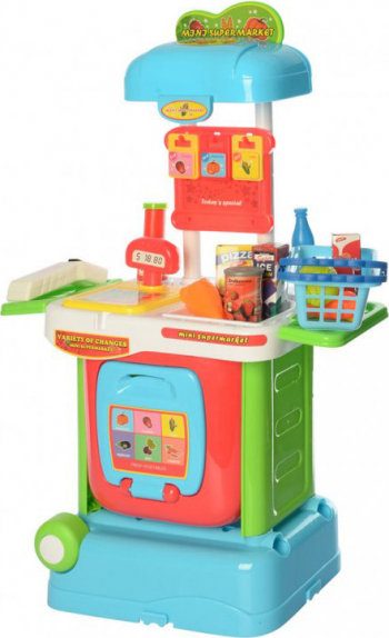 Set casa de marcat set de joaca supermarket 34 piese incluse portabil sub forma de troler interactiv usor de montat multicolor doty 