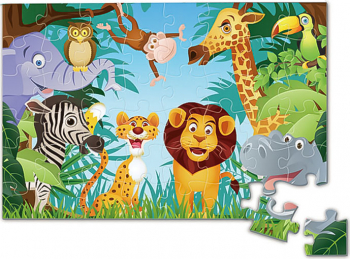 Puzzle cu piese mari imprimeu cu animale multicolor 48 piese 90 cm x 60 cm Doty 