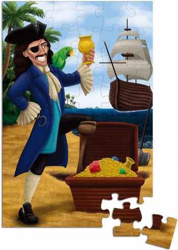 Puzzle cu piese mari imprimeu cu Pirate multicolor 48 piese 90 cm x 60 cm Doty 
