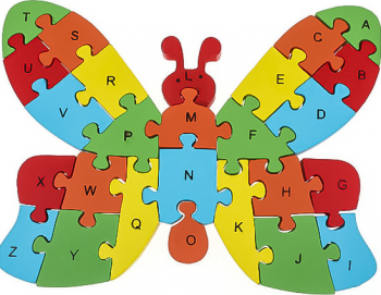 Puzzle din lemn fluture alfabetic si numare 26 piese multicolor Doty 