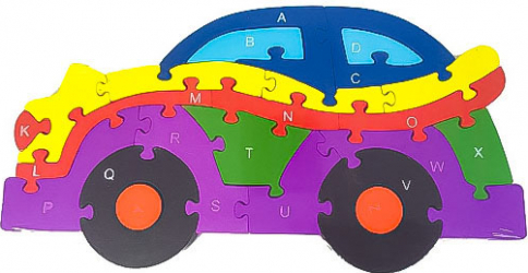 Puzzle din lemn masinuta alfabetic si numare 22 piese multicolor Doty 