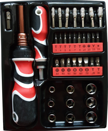 Set Surubelnita Cu 34 Capete Interschimbabile Rosu