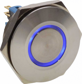 Buton cu push 30mm / 24V led albastru self wash 