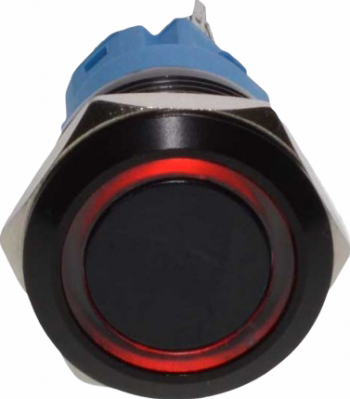 Buton cu push negru/albastru 19mm led rosu self wash 