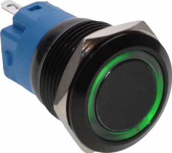 Buton cu push negru/albastru 19mm led verde self wash