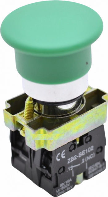 Buton motor 220V ciuperca cu revenire ON/OFF verde 