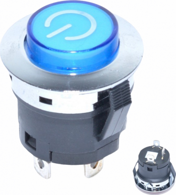 Buton prin apasare albastru cu retinere 24V-20A 